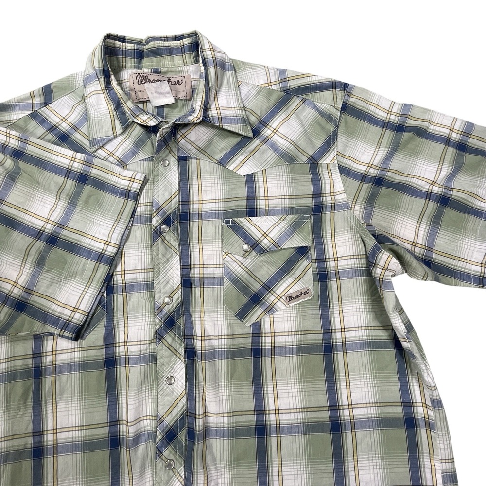 Wrangler Wrancher Shirt Mens XL Pearl Snap‎ Short Sleeve Western Cowboy Plaid